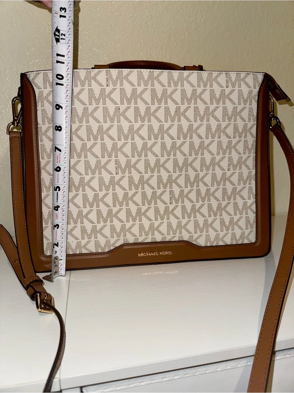 Michael Kors Brown and White Signature MK Satchel